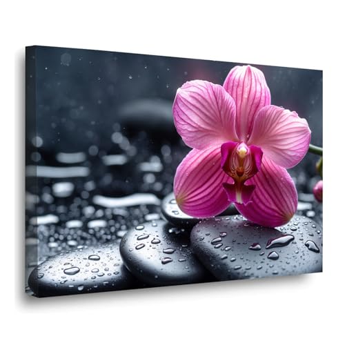 Zen Stone Canvas Wall Art Stone Orchid Poster Stone Painting Meditation Theme Mural Water Lily Stone Wall Painting Printing for Bedroom Living Room Yoga Spa Meditation Bathroom Decor - color: Zen-1, size: 8x12in Framed