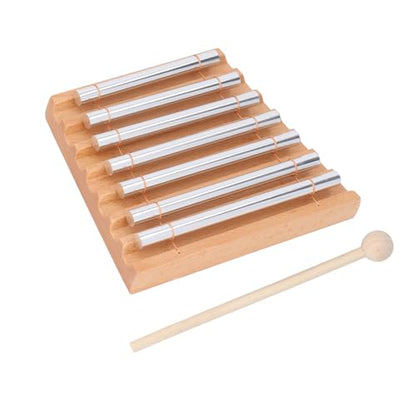 Focket 7 Tone Hand Chime, Bright Tones Aluminum Alloy and Beech Wood Meditation Chime, Percussion Instrument with Wooden Mallet for Yoga Meditation Classroom Mindfulness Practice