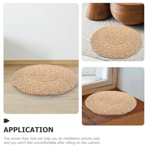 ERINGOGO Woven Yoga Meditation Pad Floor Cushion 20x20cm Dark Straw Root Braided Sitting Mat for Home Meditation and Zen Practice