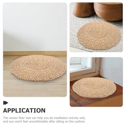 Natural Woven Meditation Cushion Floor Pillow 20x20cm Handmade Round Straw Sitting Mat for Yoga Zen Practice and Home Décor
