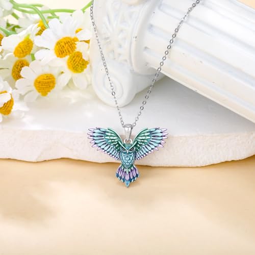 Hummingbird/Phoenix/Owl/Dove/Flamingo/Raven/Blue Jay/Cardinal/Peacock/Eagle/Parrot/Robin Necklace for Women 925 Sterling Silver Bird Pendant Necklace Animal Jewelry Gift for Mother Wife - style: Owl Necklace