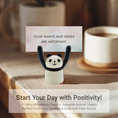 Affirmation Card Deck for Women with Animal Holder, 31 Positive Daily Cards for Self-Care & Mindfulness, Gift for Her, Sister, Daughter, Niece, Mental Health & Manifestation Support (Panda)