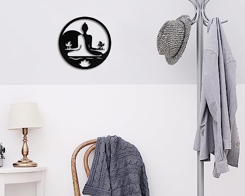 Kas Home Metal Zen Wall Decor Iron Buddha Wall Art Zen Lotus Spiritual Meditation Decor for Living Room Bedroom Yoga Studio Office Wall Décor (Black, 12x12inch)