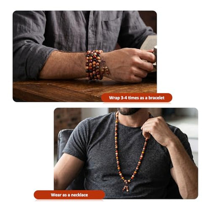Nupuyai Natural Wood Wrap Bracelet for Women and Men, 108 Prayer Mala Beads Tibetan Necklace for Unisex Elastic Meditation Yoga Jewelry