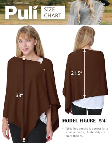 PULI Women's Versatile Knitted Shawls Scarf Poncho Sweater with Buttons Lightweight Spring Summer Fall Wraps - color: A-caramel