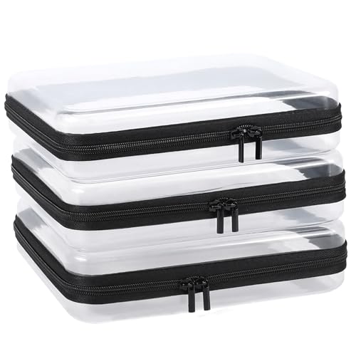 3 Pack Clear Hard Shell Zipper Case, Clear Zipper Pouches Waterproof Makeup Organizer & Travel Toiletry Bag, Plastic Pouch for Travel Office Storage, Black Large Size - color: Black, size: Large