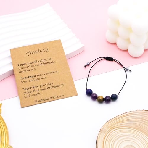 yfstyle Crystal Healing Stones Bracelets for Women & Men - Amethyst Anxiety Protection Bracelets - Natural Gemstones Jewelry Gifts - color: Anxiety