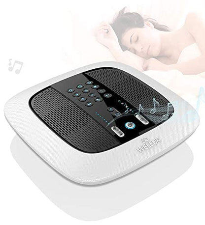 WELLUR - Stereo Sound White Noise and Natural Sound Sleep Machine with Relaxing Spa Music. Dual Build in Speakers & 3.5mm Headphone Jack, with Timer Option and USB 2.1A Port. Adapter Included (White)