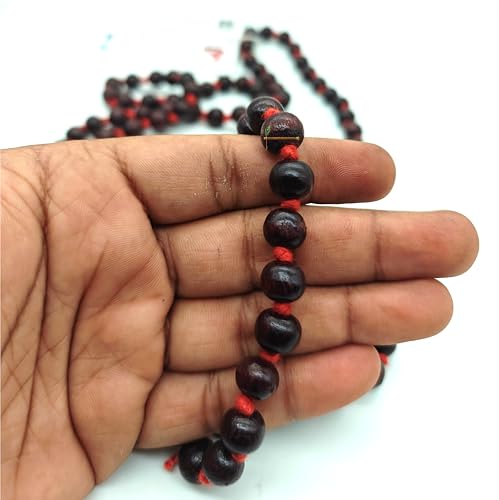 BRIJ HAAT Red Sandalwood Prayer Mala, 108+1 Beads, Meditation Necklace - size: 10mm Beads