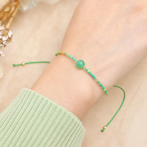 Healing Stone Colorful Beaded Bracelets for Women, Boho Adjustable Handmade Natural Stones Small Beads Friendship Outfit Accessories Jewelry Gift. - color: 0801E