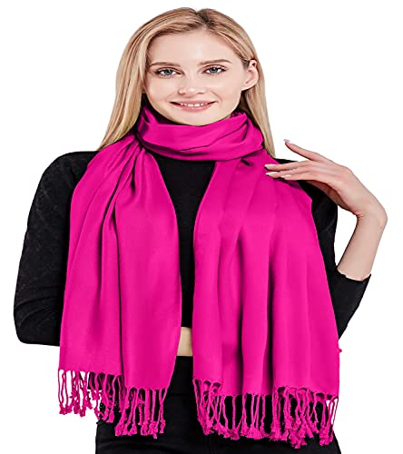 CJ Apparel Solid Color Tassels Design Nepalese Shawl Scarf Wrap Stole Throw Head Wrap Pashmina Gift Hand Made in Nepal New - color: Bright Pink