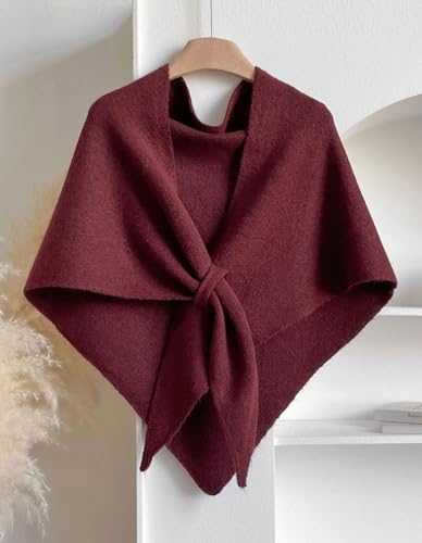 Shawl Wraps Women Pashmina Cardigan Triangle Cape Knit Shoulder Top Sweater Scarf for Fall Winter - color: 01 Burgundy