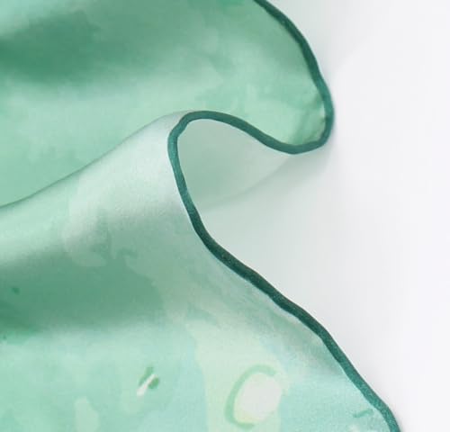 ANDANTINO 100% Silk Scarf 43" Large Square Lightweight Headscarf& Shawl–Women Hair Wraps-With Gift Packed - color: Light Green&blue