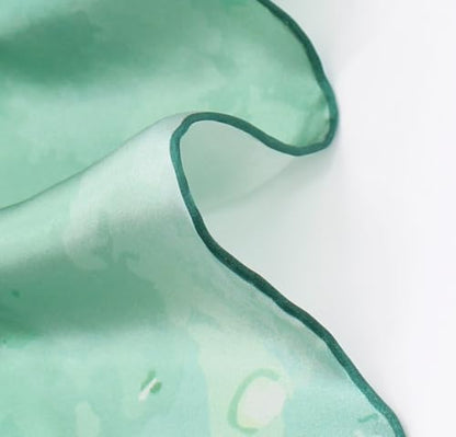 ANDANTINO 100% Silk Scarf 43" Large Square Lightweight Headscarf& Shawl–Women Hair Wraps-With Gift Packed - color: Light Green&blue