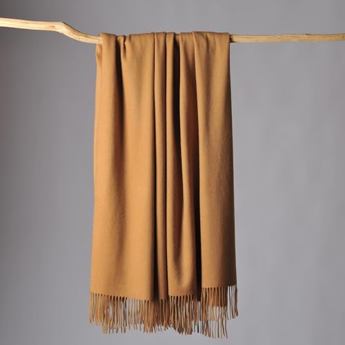 CUDDLE DREAMS Premium Cashmere Throw Blanket with Fringe, Luxuriously Soft (Camel) - color: Camel