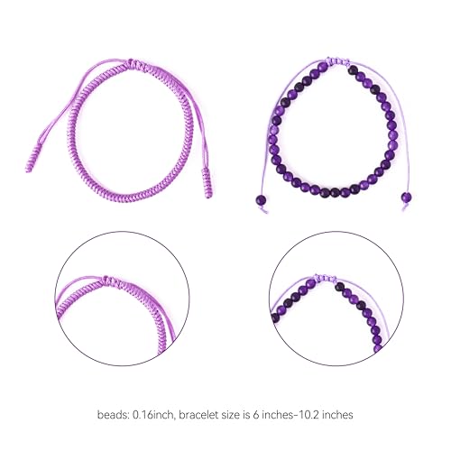 Natural Stone Healing Bracelet Tibetan Braided Style with Adjustable Rope String & Protective Energy Jewelry Gift for Womens & Men - color: Amethyst-Purple