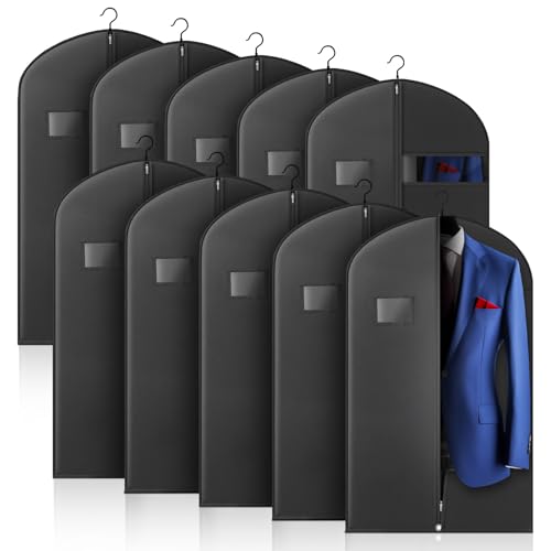 10 Pack 40-inch Garment Bags for Travel, Garment Bags for Hanging Clothes with Zipper and Visible Transparent Window，Black - color: black, size: 40“ （10 pack)