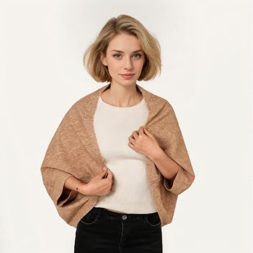 WaJuemy Shrug Sweater Shawl Wraps for Women Soft Cashmere Ponchos Sweater Cardigan Casual Open Front Top Cape Shawls - color: 03 Khaki