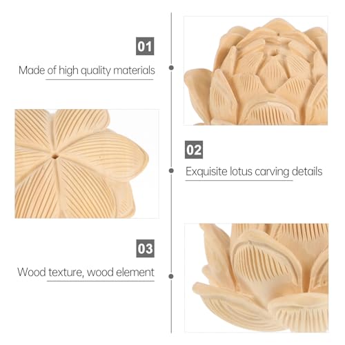 BESTonZON Carved Multi-Layer Lotus Statue Small Wood Lotus Sculpture Tabletop Decorative Figurine for Home Décor and Zen Centerpiece