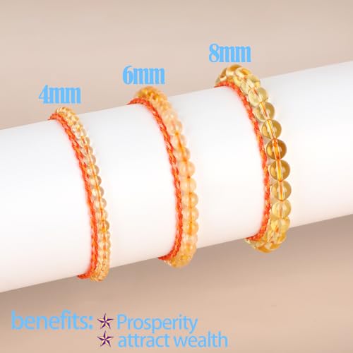 QOGIR 2pcs Handmade Healing Bracelet, Natural Gem Stone Crystal Elastic Bracelet - color: Citrine(Stone of Wealth), size: 6mm