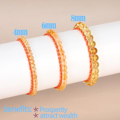 QOGIR 2pcs Handmade Healing Bracelet, Natural Gem Stone Crystal Elastic Bracelet - color: Citrine(Stone of Wealth), size: 6mm
