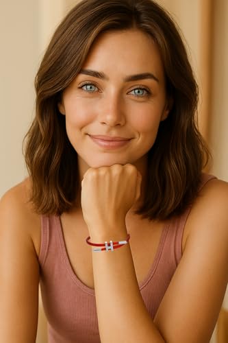 OSIRIDEH2 Bracelet with Adjustable Design Polished H Shape Buckle, Bracelets for Women, 18k Gold-plated Buckle Design Titanium Steel Wire Rope Women's Gift Jewelry - color: Red Silver