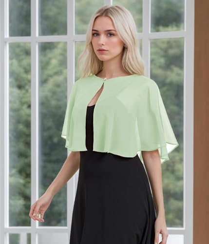 TONGFANTFL Women's Soft Chiffon Capelets Shawls and Wraps for Evening Wedding Cape Bole Cover Up - color: Sage Green