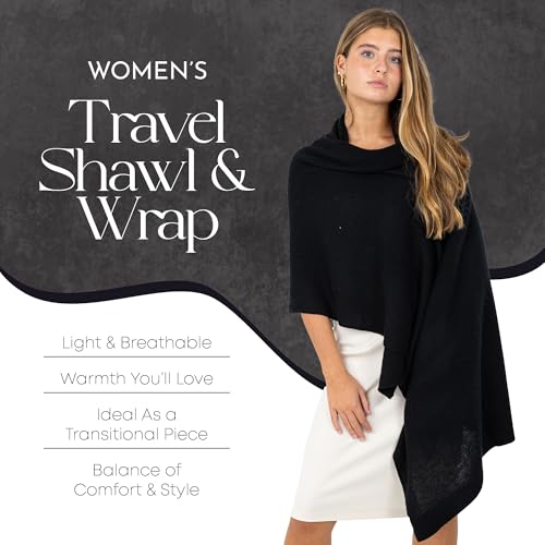 Velanio Cashmere Luxury Knitted Wrap Travel Shawl Scarf, Pashmina Stole, All-Season Scarf for Women Cashmere Wool Blend - color: Velvet Black