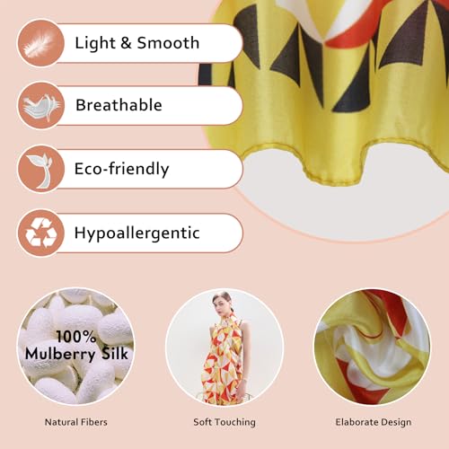 100% Mulberry Extra Large Silk Pashmina Scarf Shawls And Wraps For Women Evening Dress Summer Travel Floral Blanket - color: Orange Geo Muse
