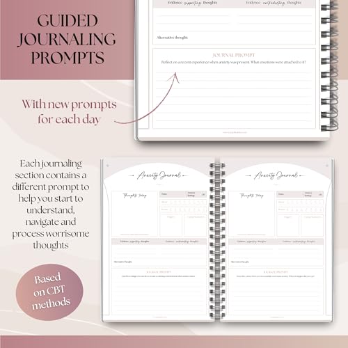 Anxiety Relief Workbook & CBT Therapy Notebook - Guided Prompts, Mental Health Wellness Journal - A5 (Lux) - color: Lux