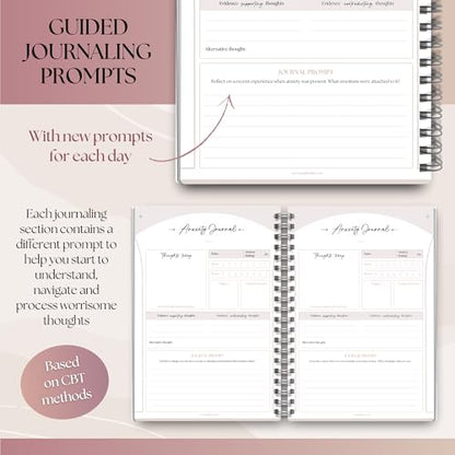 Anxiety Relief Workbook & CBT Therapy Notebook - Guided Prompts, Mental Health Wellness Journal - A5 (Lux) - color: Lux