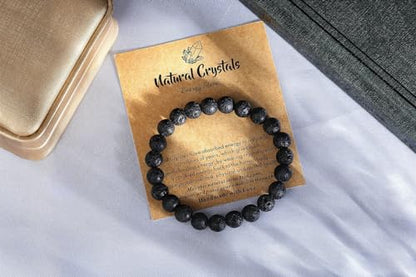 MAIBAOTA Healing Crystal Bracelet for Women Men, 8/4 mm Natural Stone Beaded Bracelets, Jewelry Birthday Gifts, Round Gemstones Stretch Bracelets - color: Black-Lava Rock, size: 8 mm
