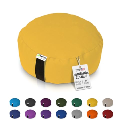 Bean Products Zafu Meditation Pillows for Sitting on Floor, Yoga Cushion, Cotton/Buckwheat Fill Yoga Pillow, Zafu Meditation Cushion, Zen Kneeling Prayer Pad- Made in USA - 14" Round - Saffron - color: Saffron, size: Round - 14"
