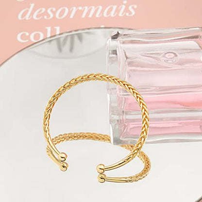 POTESSA 18K Gold Plated Cuff Bracelets Adjustable Dainty Bangle Handemade Jewelry for Women - style: Weave Braided Wheat