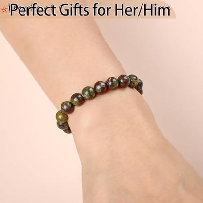 Natural Stone Beaded Bracelets for Women Men - 8MM Semi-Precious Stones Bracelets Adjustable Crystal Beads Stretch Bracelet - color: Dragon Blood Jasper