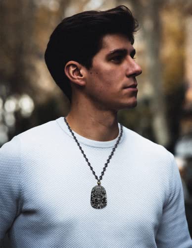 Black Obsidian Necklace Protection Pendant with Extended Bead Chain Healing Crystal Stone Amulet Necklace for Men Women - color: DragonA
