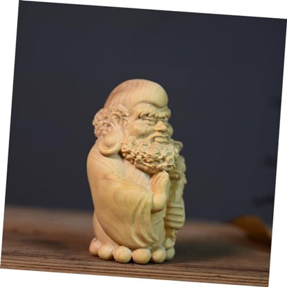 Bodhidharma Hand-Carved Wooden Statue Ornament Yellow Birch Material Zen Decor for Home Office Unique Desktop Figure for Meditation Spaces