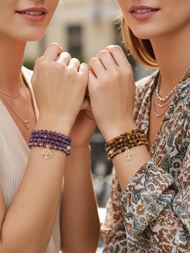 Top Plaza Amethyst Prayer Beads Bracelet Long Beaded Necklace Natural Gemstone 108 Mala Beads Tree Life Yoga Meditation Bracelet Necklace - color: Amethyst