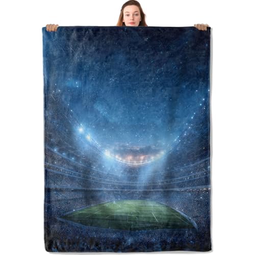 Night Football Stadium Flannel Blanket Green Playing Field Design Warm Lightweight Throw Blankets for Sofa Picnic Travel and Gathering Decorate All Season Use Sport Lovers Gifts 40x50in - color: Football, size: 40x50 Inch