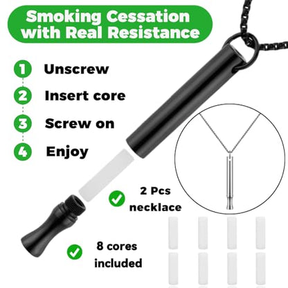 LAMKHOO 2 Pcs Breathing Necklace to Quit Smoking and Vaping - Refillable Essential Oil Diffuser, Fidget Necklace for Anxiety Relief, Smokeless Inhaler with 8 Cotton Pods - color: Odorless