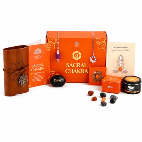 Sacral Chakra Healing Kit – Creativity & Passion with Crystals, Essential Oils, Candle, Meditation Shawl, Chakra Jewelry, Affirmations & Guidebook (2nd Box) - color: Sacral Chakra