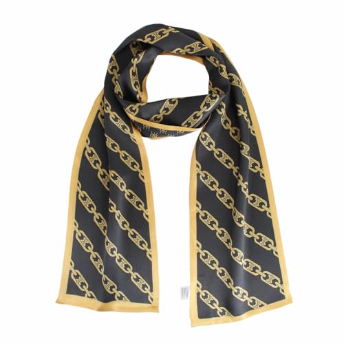 100% Silk Scarf for Women 59”*6.3” Long Shawls for Headscarf and Neck- Oblong Hair Wraps with Gift Packed - color: Chains-dark Grey
