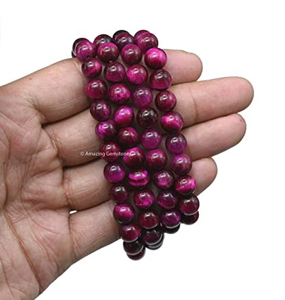 Amazing Gemstone Japa Mala 108 Prayer Beads Necklace and Wrist Mala Bracelet for Meditation - color: Pink Tiger Cats Eye, size: Without Knots