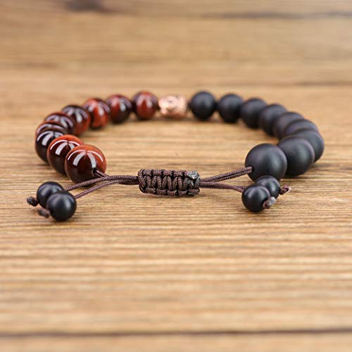 COAI Mens Womens Stone Buddha Head Prayer Bracelet - style: Red Tiger Eye & Onyx