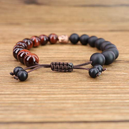 COAI Mens Womens Stone Buddha Head Prayer Bracelet - style: Red Tiger Eye & Onyx