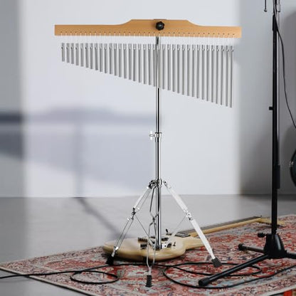 EASTROCK 36 Note Chimes Musical Instruments Percussion Instrument Single-row Chime Bar Chimes Percussion Height-Adjustable Stand Silver - color: 36note Silver