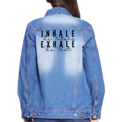 Inhale the Future Exhale the Past Women's Casual Denim Jacket - Gifts for Mindfuls - Mindfulness Women Stuff - color: Medium Washed, size: Large