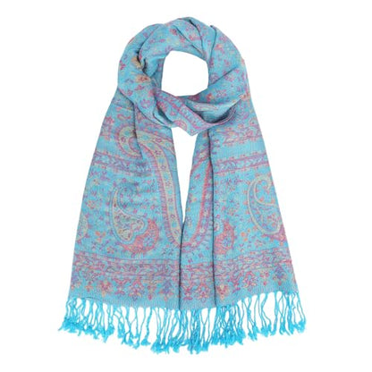 Paisley Pashmina Rave Shawl Scarf-Women's Reversible Ethnic Jacquard Pashmina Wraps for Travel - color: C#.blue