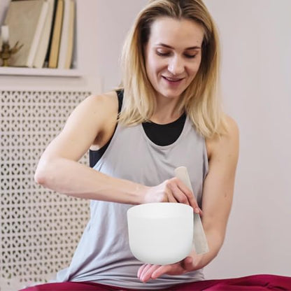PRETYZOOM 8-inch Clear Crystal Chakra Singing Bowl Set with Mallet for Yoga Meditation Sound Healing and Home Decor