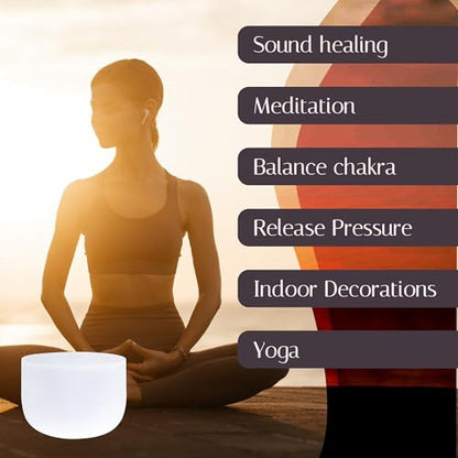 440HZ 8 Inch Frosted Quartz(F) Note Heart Chakra Frosted Quartz Crystal Singing Bowl Dispensing Free Mallet And O-ring for Sound Healing Meditation Experience The Beautiful Sounds of Nature - size: 440HZ 8-inch